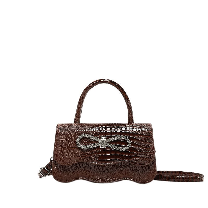 Sacs pour femmes, design de haute qualité, motif crocodile, sac à main, automne, nouvelle version coréenne, petit sac carré avec nœud en diamant_voghion.com