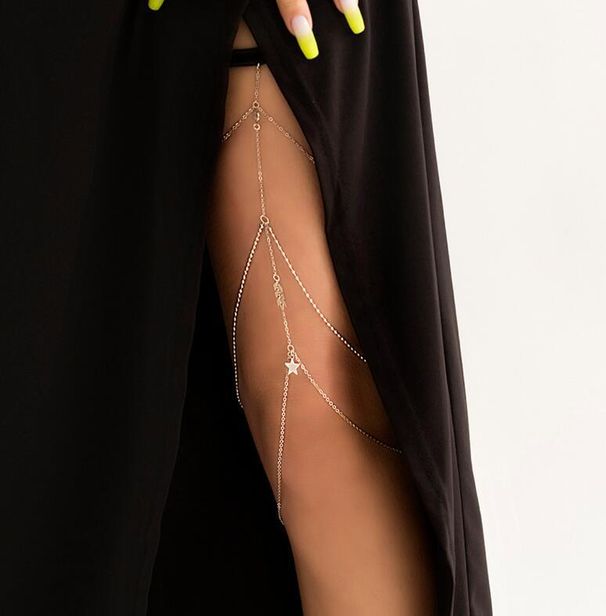 Casual Versatile Star Tassel Wheat Ear Leg Ring Body Sexy Sweet Cool Style Elastic Band Metal Thigh Chain_voghion.com