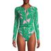 Women's Clothing Swimsuit New Long Sleeved Zipper Green Printed Surf Suit_voghion.com