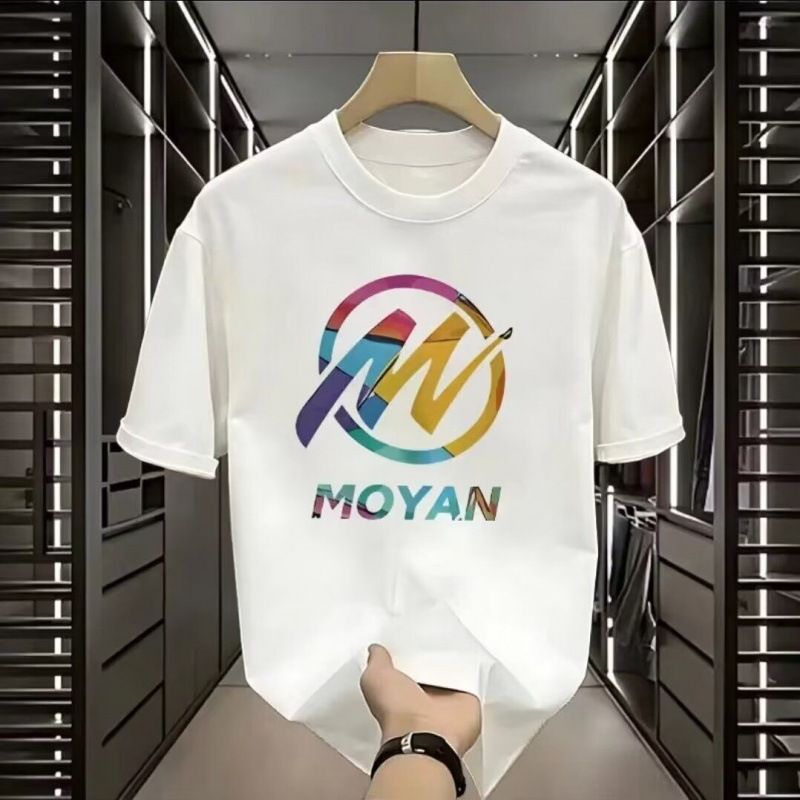 High end pure cotton short sleeved T-shirt, men's trendy round neck, letter print, versatile high-end, light luxury,_voghion.com