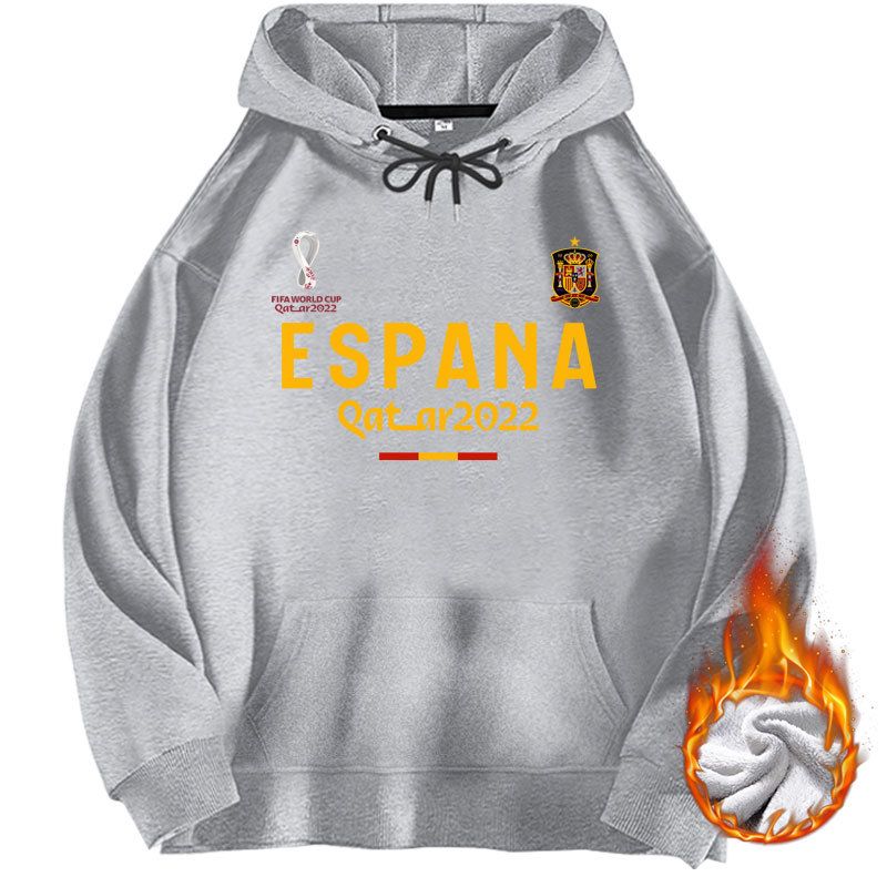 2022 FIFA World Cup Spanien Team Fußball Kapuzenpullover mit Samt Herbst/Winter Loose Fashion Label_voghion.com