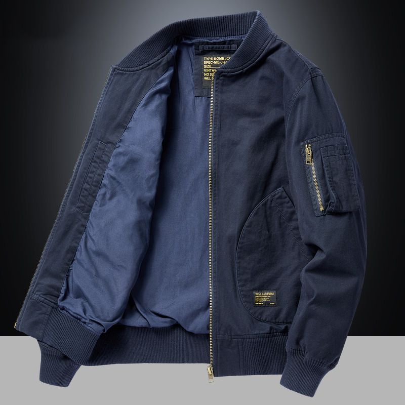 Herren Vintage Baseballjacke – Bomberjacke im Retro-Pilotenstil mit geripptem Saum und Bündchen für lässige Streetwear​_voghion.com