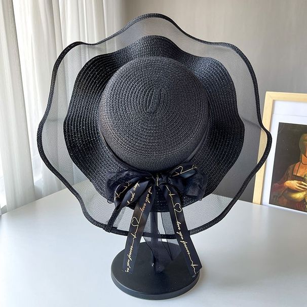 Beach Hat Sunscreen Gauze Hat Women's Summer Straw Hat Bow Big Brim Sun Hat Seaside Sun Hat_voghion.com