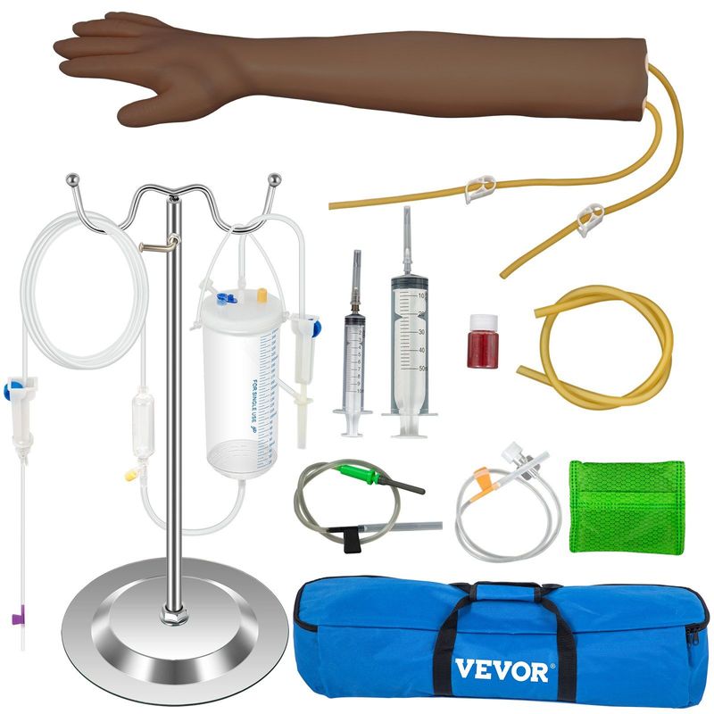 VEVOR Phlebotomy Practice Kit, Dark Skin IV Practice Kit Venipuncture Learning Phlebotomy Practice Arm Kit With Infusion Stand For Nurse, Medical Students_voghion.com