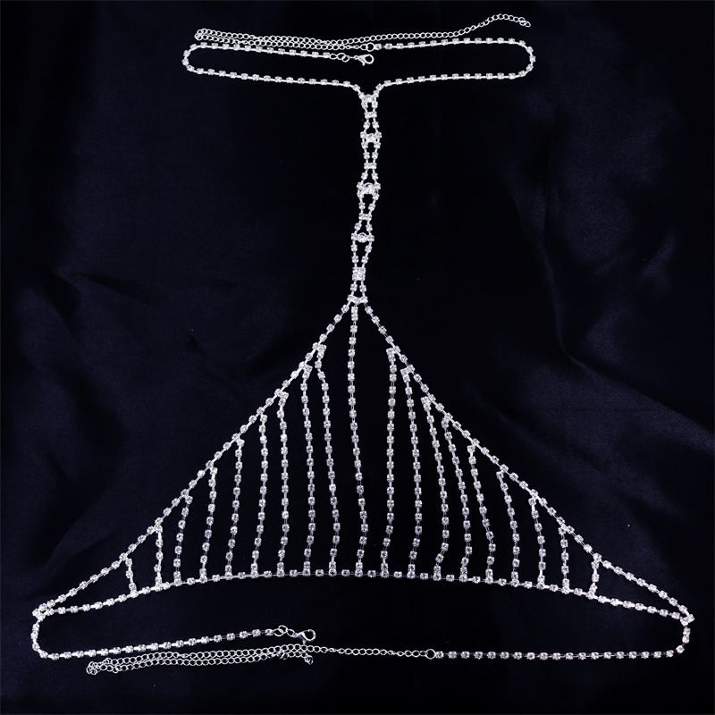 Fashionable rhinestone body chain set, sexy multi-layer necklace, bra one-piece chain, thong accessories_voghion.com