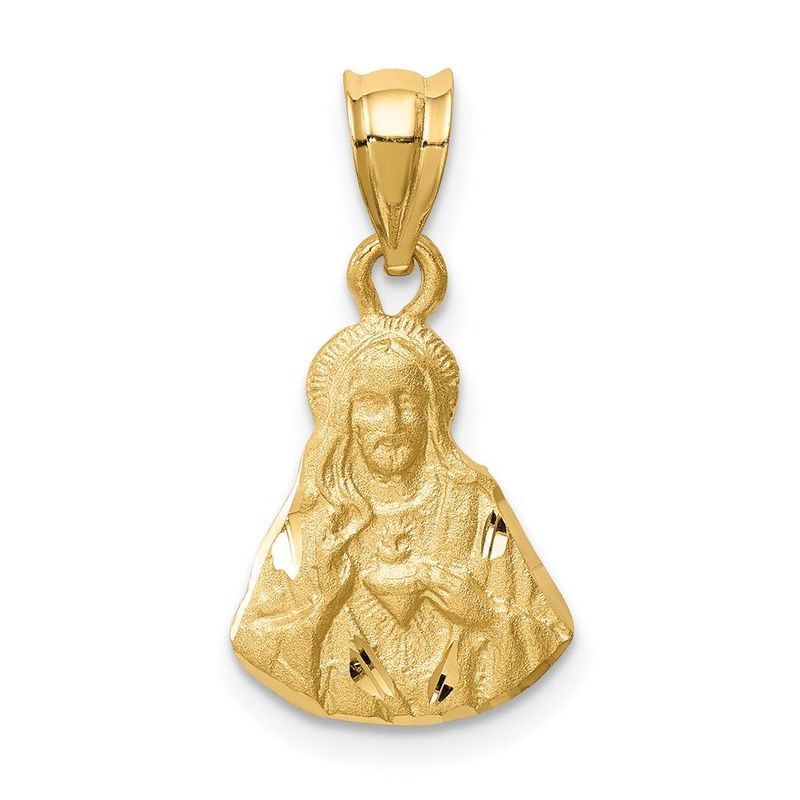 14K Brushed Diamond-Cut Jesus Pendant_voghion.com