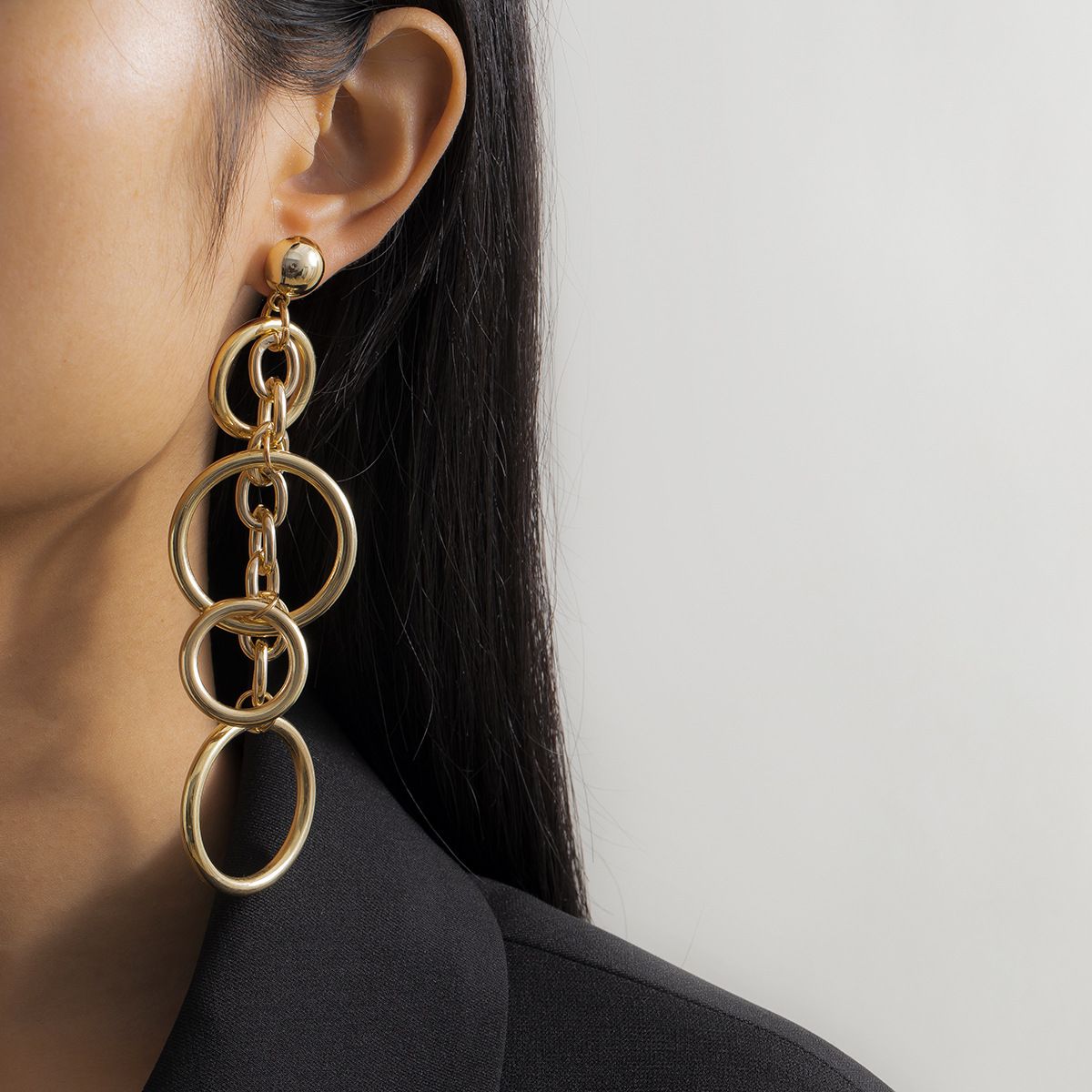 Orecchini da donna in oro, semplici e alla moda, con cerchio lungo e nappa, punk, con catena in metallo, orecchini a perno cavi, accessori da donna_voghion.com