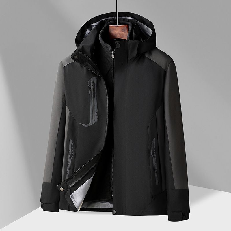 New Fashionable Color Contrast Zipper Windbreaker Women's 3-In-1 Autumn/Winter Warm Windproof Garden Coat With_voghion.com