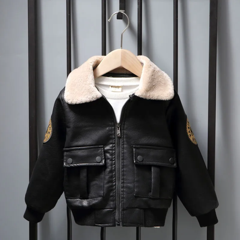 Kids Clothing Children's Plush Leather Jacket Seasons Tops Spring Autumn Winter Boys Fashion Casual Jacket_voghion.com