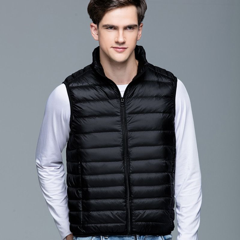 Sonbahar Kış Ultra hafif Beyaz Ördek Aşağı Yelek Erkekler Açık Kısa Slim Fit Rüzgarlıklar Sıcak Yelek Hafif Erkek Yelekler_voghion.com