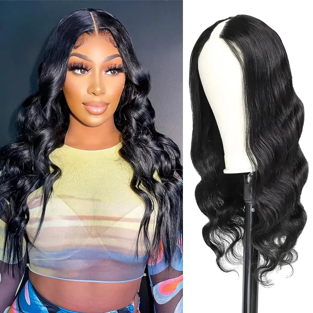 V Part Body Wave Human Hair Wig For Women Brazilian 180% Density 18-32 Inch Wavy Upgrade Natural Black_voghion.com