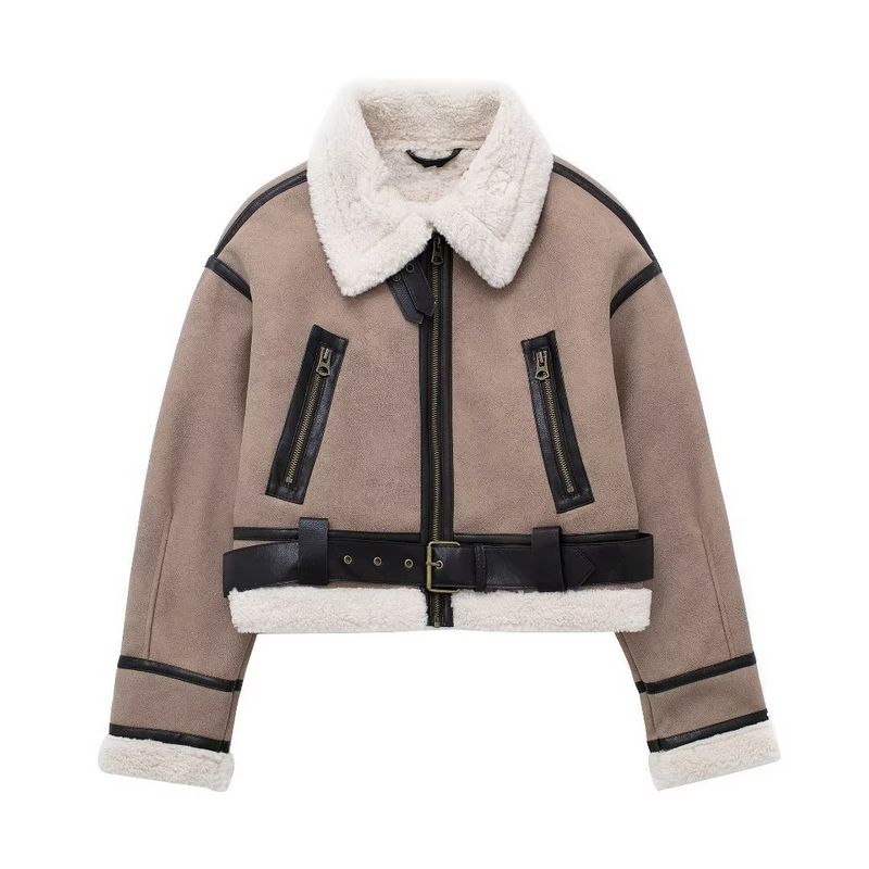 Manteau court en fourrure double face pour femme_voghion.com