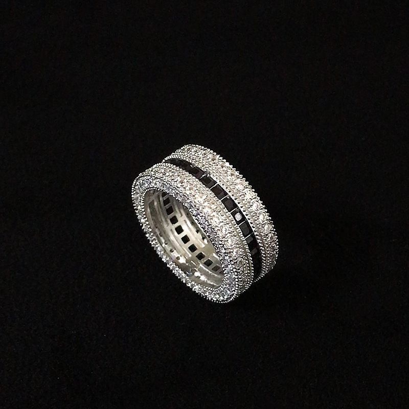 Colorc Exquisite Hip-Hop Niche Sweet Cool Women, Heavy Plated Brilliant Full Diamond Obsidian Ring For Men_voghion.com