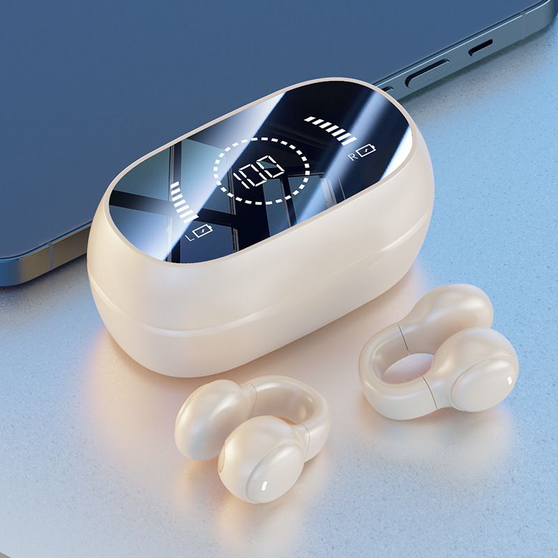 1 paire d'écouteurs Bluetooth à conduction osseuse de type clip d'oreille M47, écouteurs de sport non intra-auriculaires à affichage numérique longue portée_voghion.com