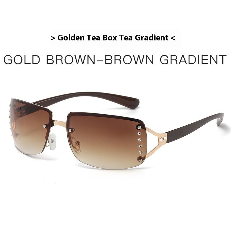 Trendy Spice Girls Sweet Cool Sunglasses Retro Rimless Square Glasses Men's Fashion Personalized Diamond Encrusted Netflix Sunglasses_voghion.com