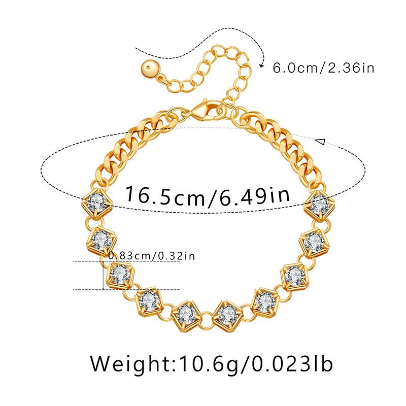 Gerçek Altın Kaplama Nötr Renk Tutma Zirkonyum Bileklik Zarif Hafif Lüks Minimalist Stil Küba Zinciri_voghion.com