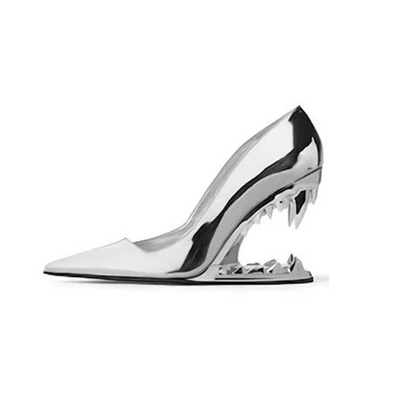 2023 New S Metal Teeth, Irregular High Heels, One Step Fashion Show, Single Shoe Girl_voghion.com