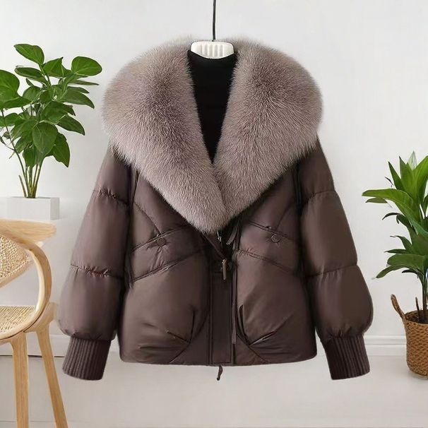Manteau d'hiver élégant pour femme – Doudoune longue avec broderie 3D et col en fausse fourrure, coupe ajustée et jeune (M-2XL)_voghion.com