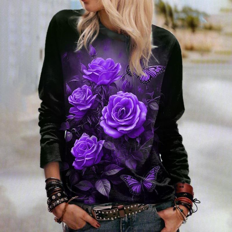 Women's casual sports round neck long sleeve top_voghion.com