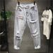 Men's Clothing Street Washed Distressed Ripped Jeans For Men Spring And Autumn Straight High Street Vibe Style Handsome Long Pants_voghion.com