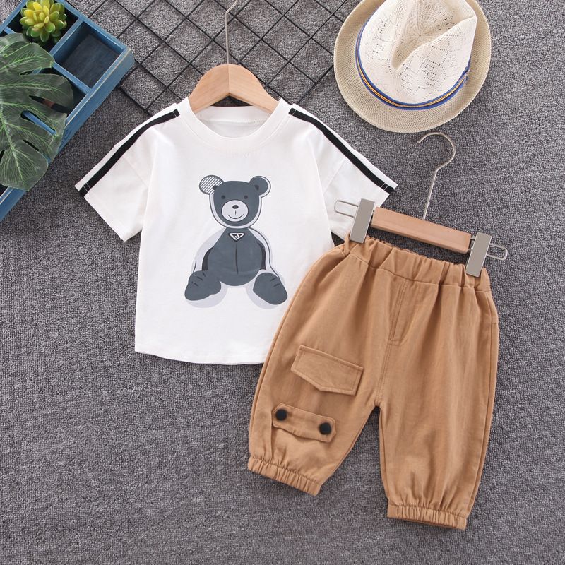 2024 Zomer nieuwe jongens en meisjes ronde hals en korte mouw babysportshorts tweedelige set trendy_voghion.com