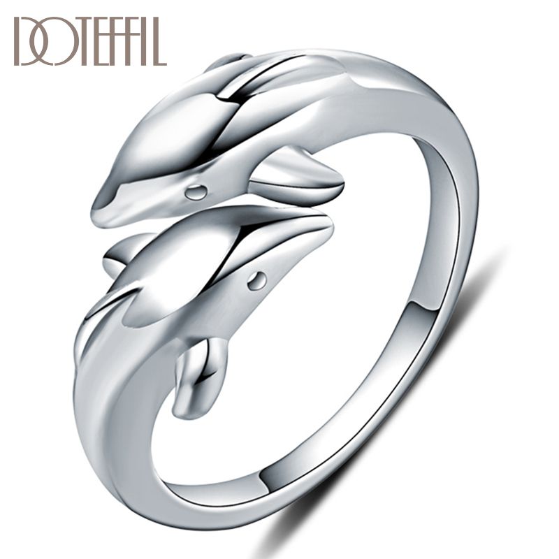 Mode DOTEFFIL Doppel Delphin Sterg Sier Charme Frau Ring Hohe Qualität Marke Mode Schmuck_voghion.com