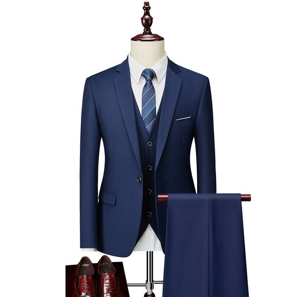 CT Men's Business Casual Set For Wedding Groom One Button Tuxedo Three-Piece Suit_voghion.com