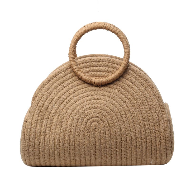 Sac de plage ouvert en forme d'oreiller tissé de Style classique en paille pour femmes_voghion.com