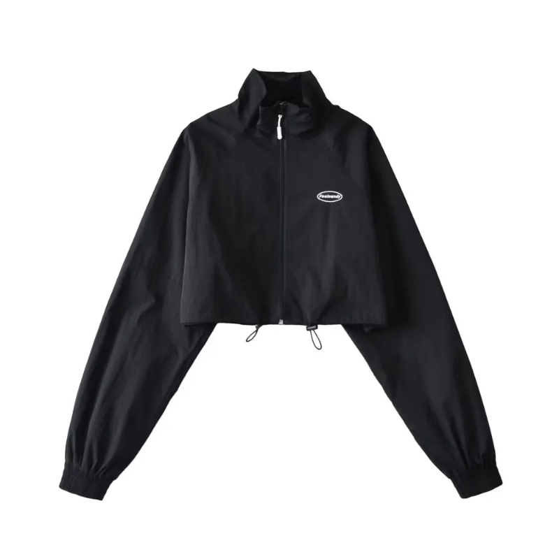 Womens Cropped Jacket Loose Sports Zip Up Windbreaker Korean Streetwear Coat Female Gorpcore Drawstring Lightweight_voghion.com