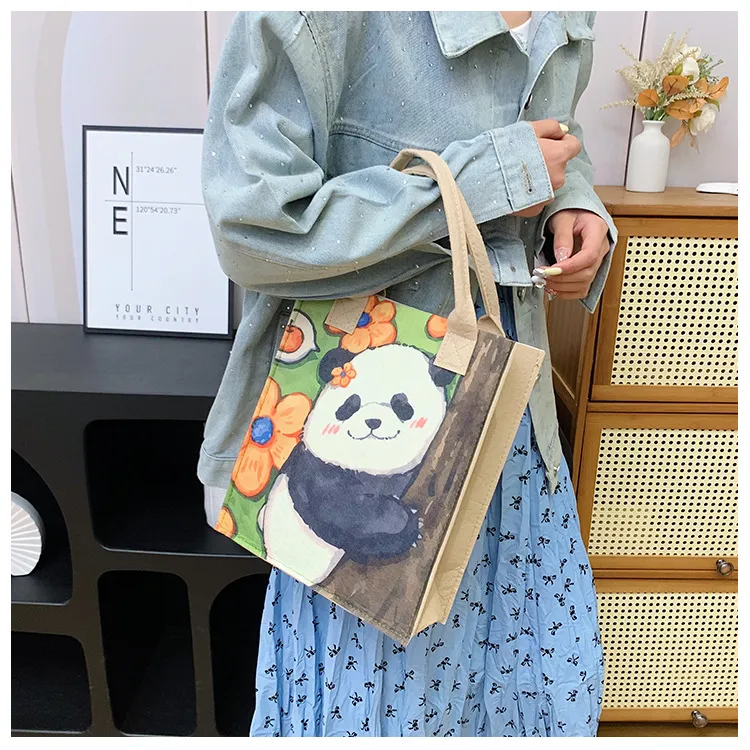 Sac à main de grande capacité pour femmes, fourre-tout de Shopping avec motif de dessin animé, fourre-tout en feutre épais, nouvelle collection 2024_voghion.com