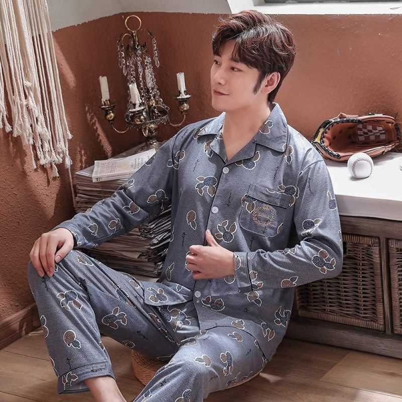 Customized Breathable Men's Satin Pama Sets Long Sleeves Button Down Nightwear Sleepwears Loungewear Pjs_voghion.com