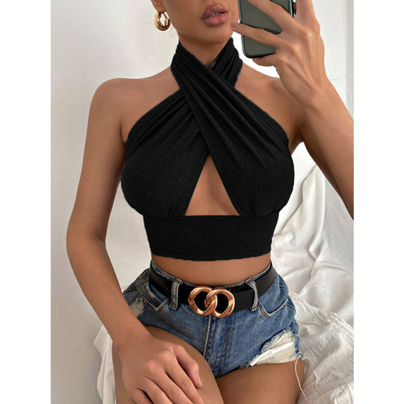 Trendy Sexy Cross Halter Neck Strap Vest For Women Summer New Pure Desire Design Niche Top_voghion.com