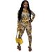 Damen Herbst Neu Bedrucktes Langarm-Jacken-Top Schlaghose Zweiteiliges Set_voghion.com