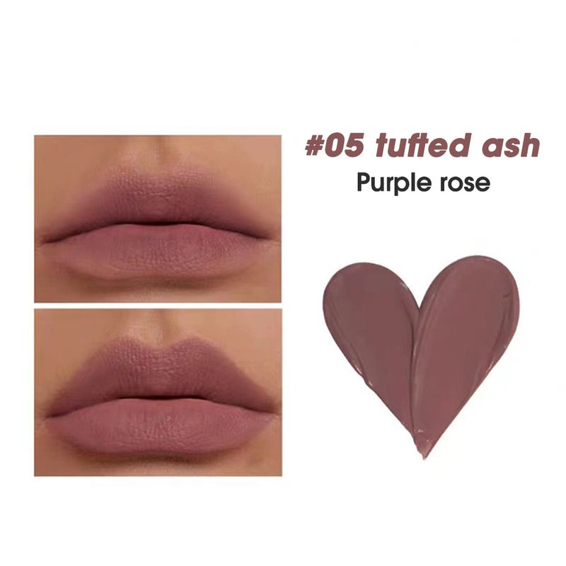 Matte Heart Nude Veet Lip Gloss 5 Farben Wasserdicht Love Mousse Flüssiger Lippenstift Sexy Nude Brown Lip Tint W Stick_voghion.com