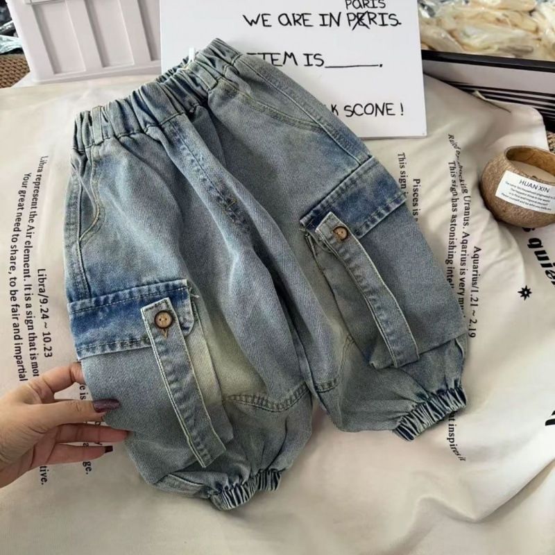 Kinder 2025 Frühling und Herbst Neue Denim Overalls Koreanische Version Baby Stilvolle Casual Harem Hosen Retro Pumphose_voghion.com