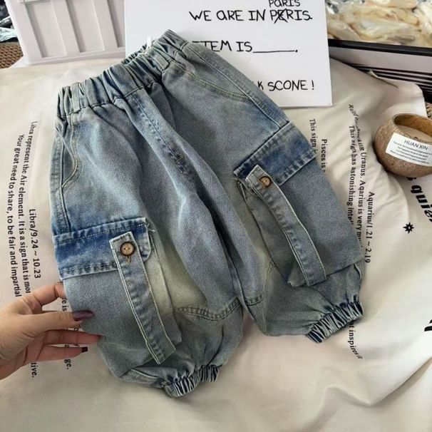 Kinder 2025 Frühling und Herbst Neue Denim Overalls Koreanische Version Baby Stilvolle Casual Harem Hosen Retro Pumphose_voghion.com