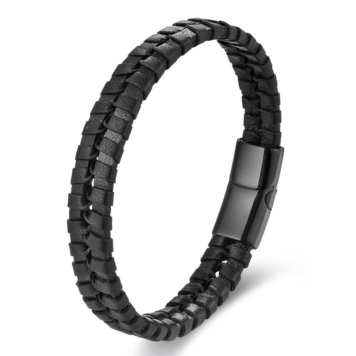 Bracciale da uomo in pelle nera con corda in pelle di vacchetta, bracciale da uomo in acciaio inossidabile intrecciato a mano in vera pelle multistrato_voghion.com