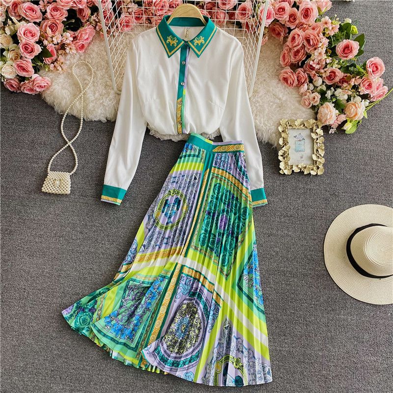 Women's high-waisted pleated two-piece fashion suit skirt_voghion.com