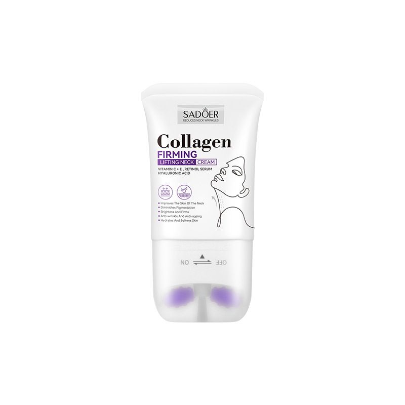 ​​SADOER Collagen Neck Firming Cream 110ml - 6% Hexapeptide & Hyaluronic Acid, Roller Massage Design, Lift & Reduce Wrinkles For Silky Neck Skin_voghion.com