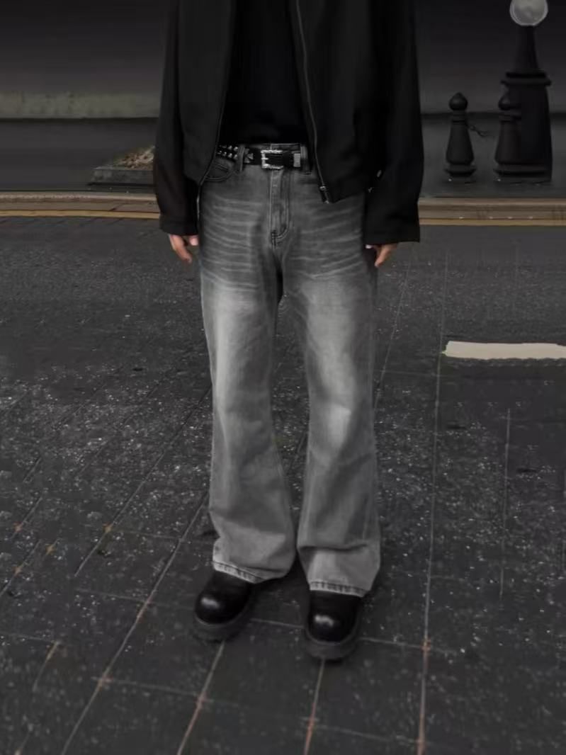 Men's Clothing Vintage Bootcut Light Gray Washed Denim Jeans For Men & Women | Retro Cleanfit Styling | High Waist Straight Leg Comfort Pants_voghion.com