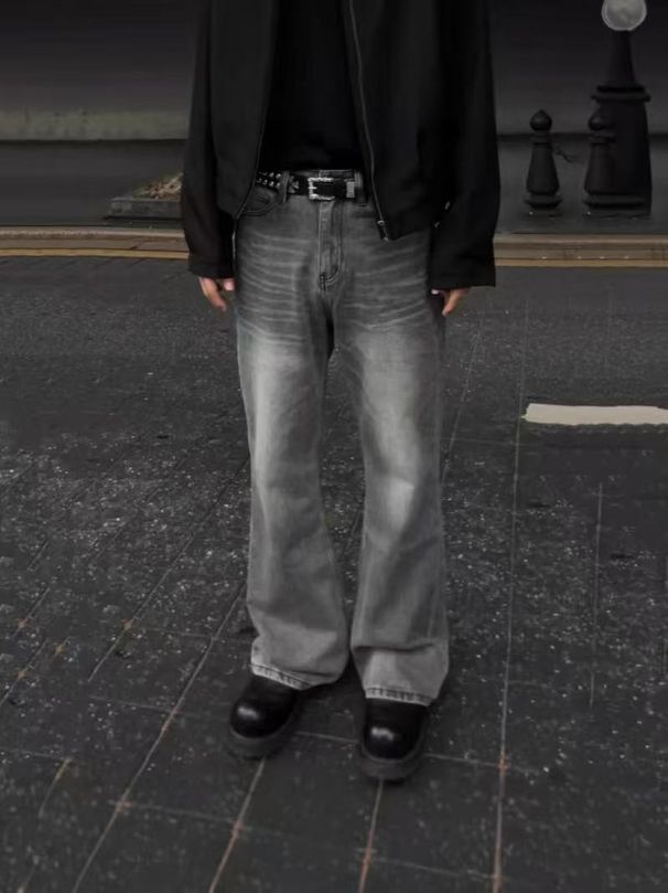 Men's Clothing Vintage Bootcut Light Gray Washed Denim Jeans For Men & Women | Retro Cleanfit Styling | High Waist Straight Leg Comfort Pants_voghion.com