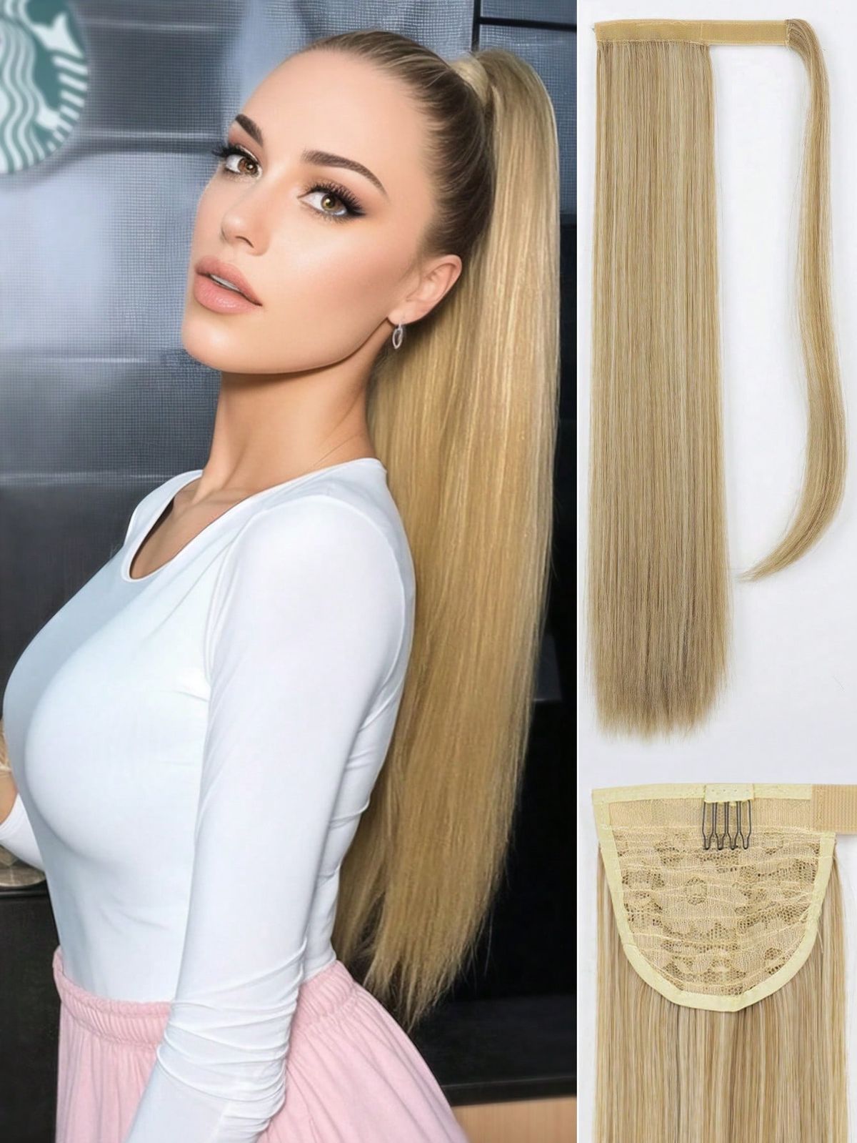 Clip In Ponytail Extension Wrap Around Long Straight Pony Tail Hair Brown Color 24 Inch Heat Resistant Firber Synthetic_voghion.com