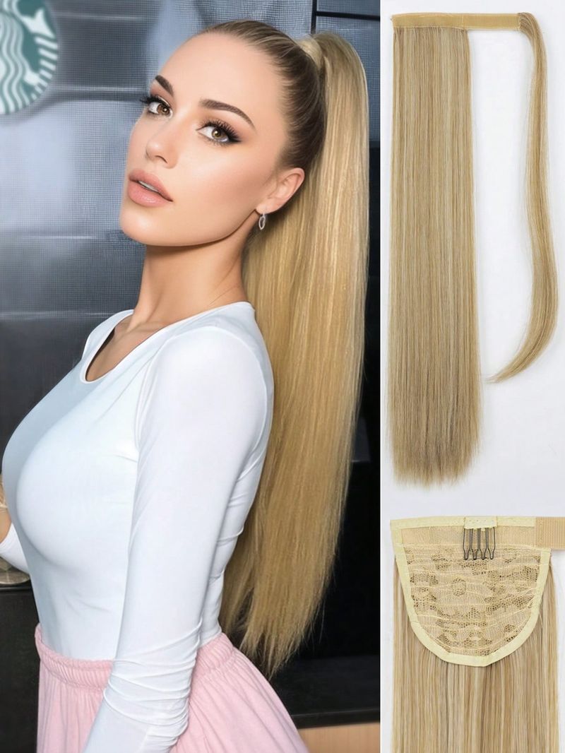 Clip In Hestehale Extension Wrap Around Langt lige hestehalehår Brun farve 24 tommer varmebestandigt Firber Syntetisk_voghion.com