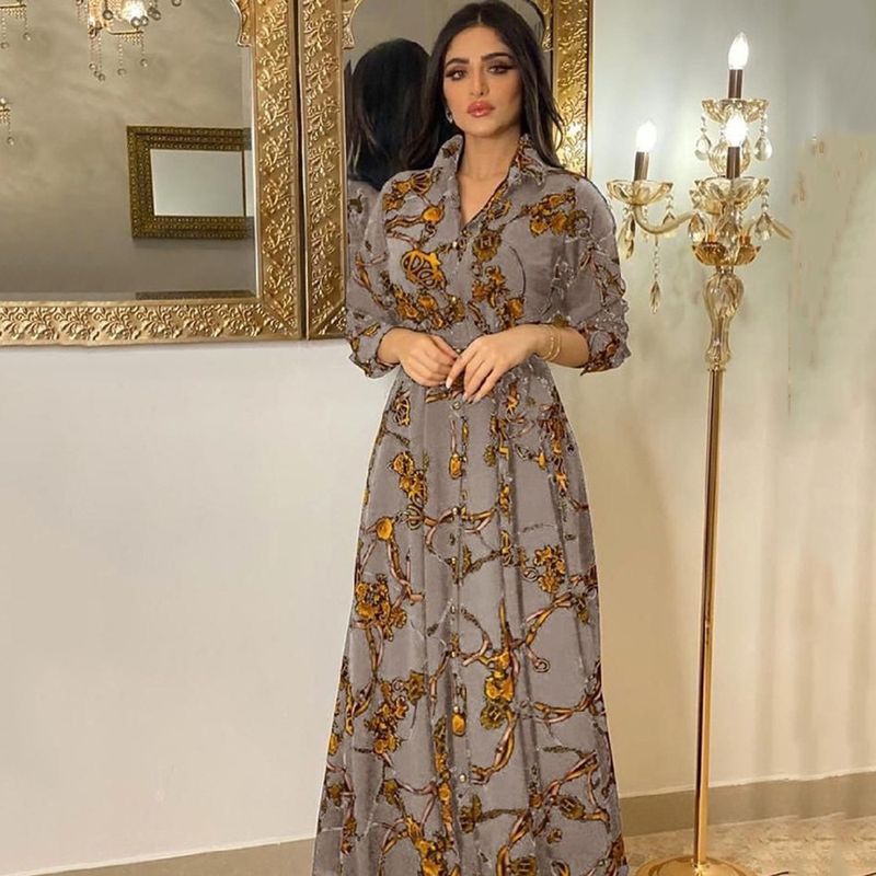 Women's fashion MUSILIN  Middle Eastern ethnic elegant dress retro printed robe_voghion.com