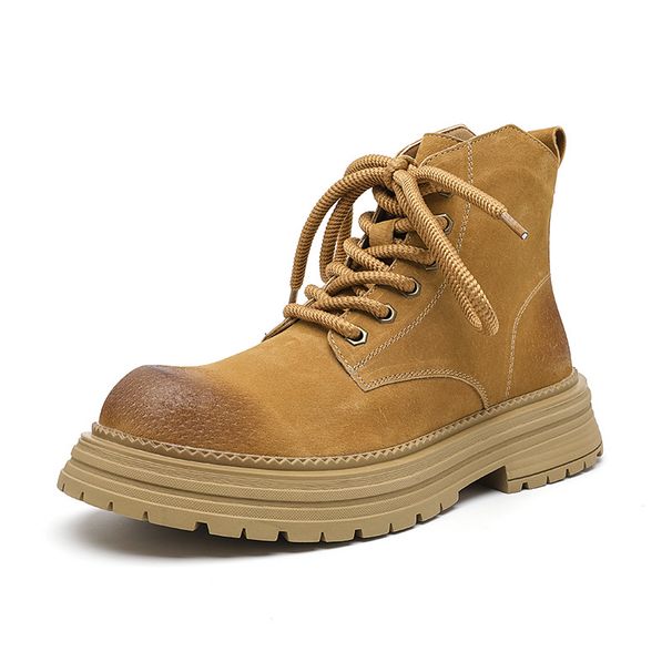 Stivali Martin Scarpe da uomo con suola spessa e rialzata Stivali da locomotiva a vento grandi gialli Stivali corti_voghion.com