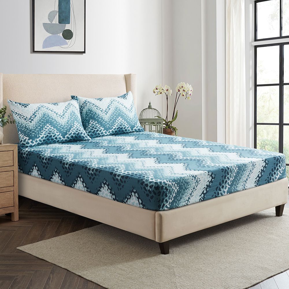 Dalgalı Çizgili Geometrik Yatak Örtüsü Polyester 3D Baskılı Yatak Örtüsü_voghion.com