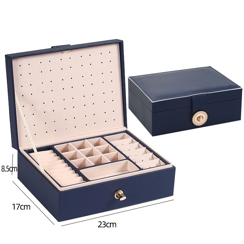PU Leather Jewelry Box With Double Layer Storage - Large Capacity Organizer For Earrings, Rings, Necklaces & Bracelets (White, Navy, Pink)​_voghion.com