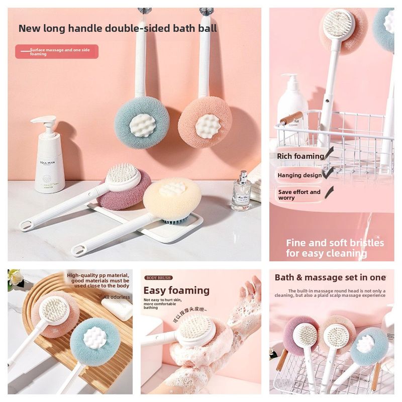 Extendable Long Handle Soft Bristle Bath Exfoliating Brush Back Scrubber Tool_voghion.com
