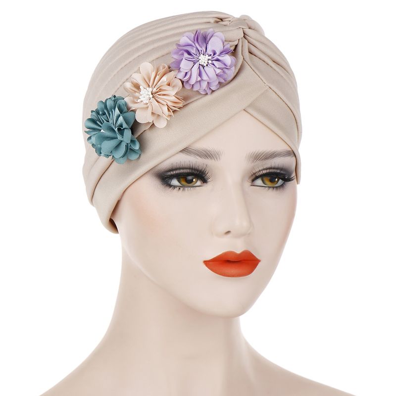 Ny tre små blomster indisk hatt mote gatefotografering plissert hette muslimsk turbanhatt_voghion.com