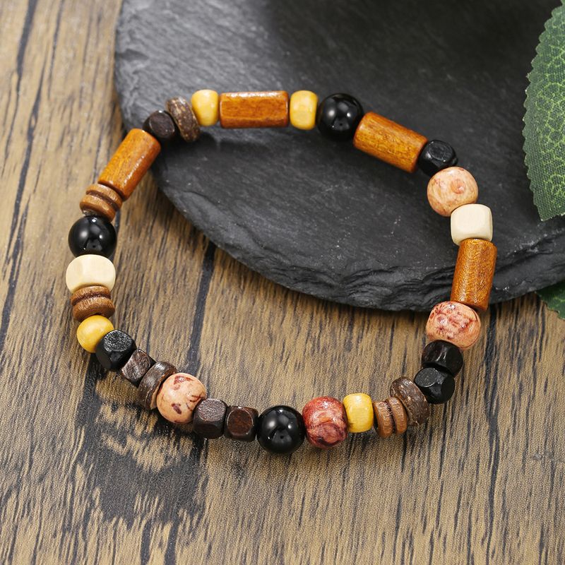 Bracciale elastico in legno di perline fatto a mano con croce in pietra di pino e guscio di cocco, da uomo, hip hop, molto venduto_voghion.com